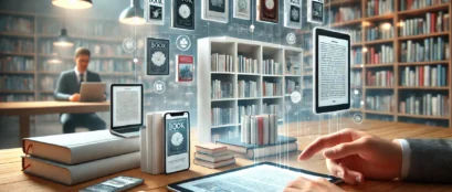 Dall·e 2024 11 02 13.00.59 Create A Realistic Image Focusing On Digital Book Distribution Channels. The Scene Should Include Elements Such As Tablets, E Readers, And Smartphones